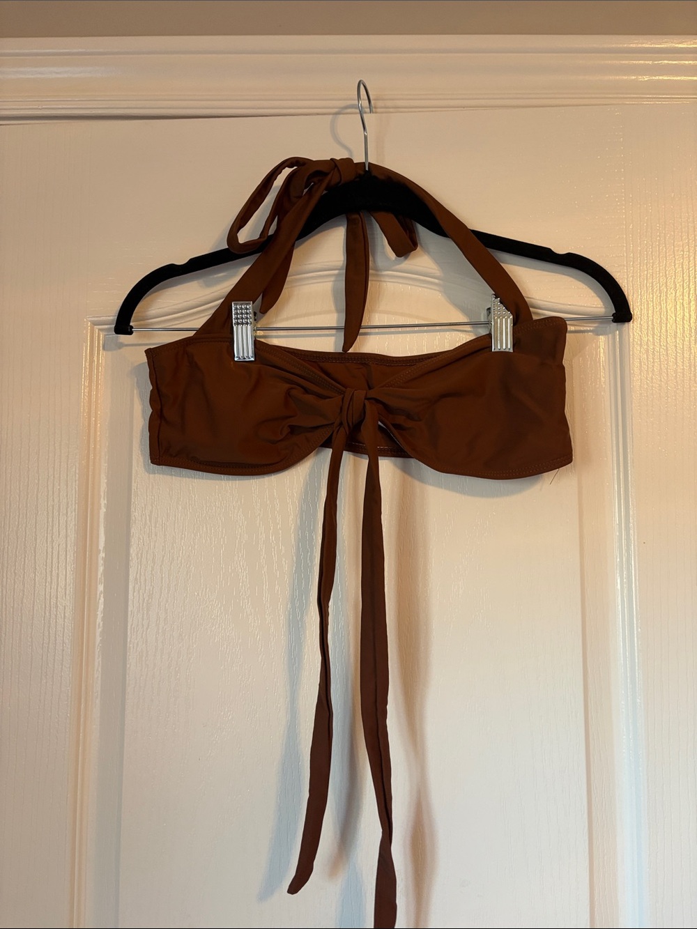 Brown Halter Tie-Front Bathing Suit Top & Bottom & Skirt Cover-up